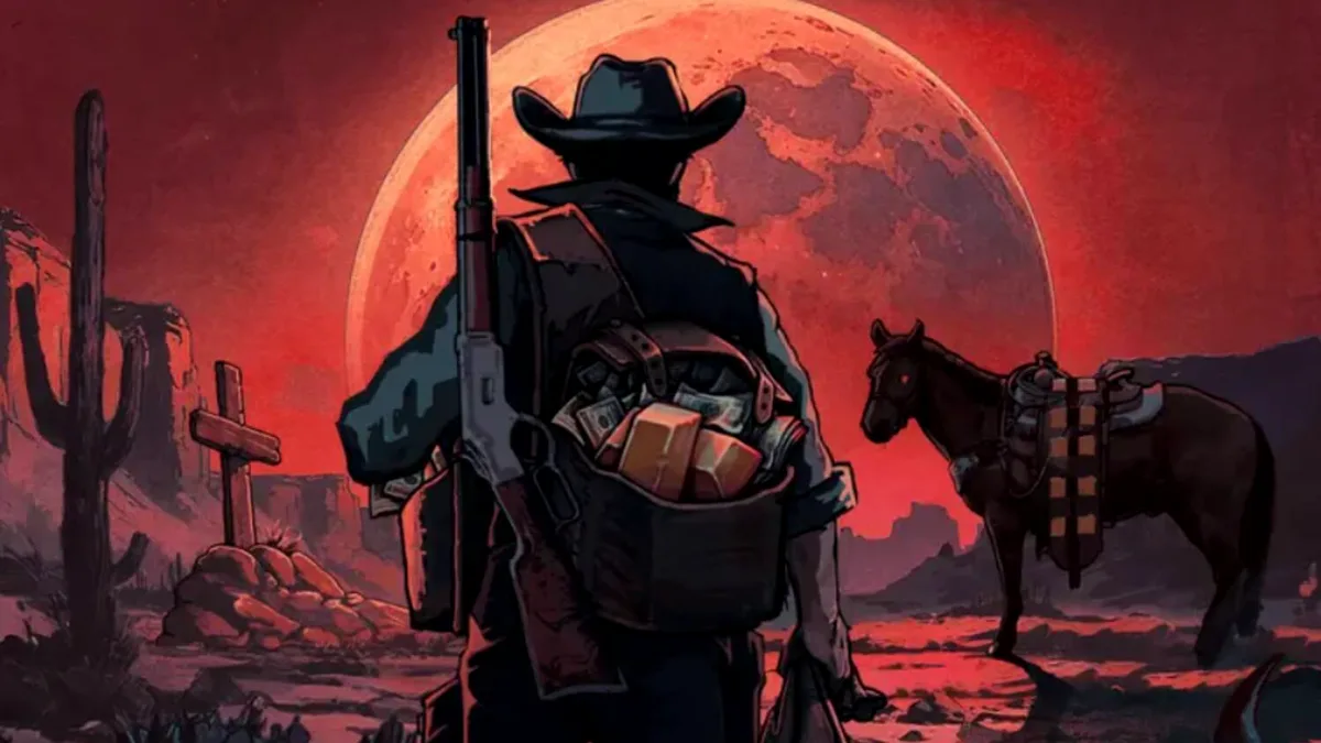 Interface do jogo Revolvero em um dispositivo móvel mostrando o tema de faroeste